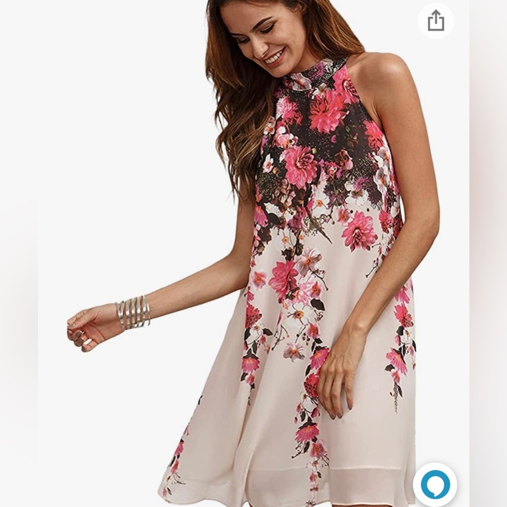 Pretty pink floral chiffon halter dress